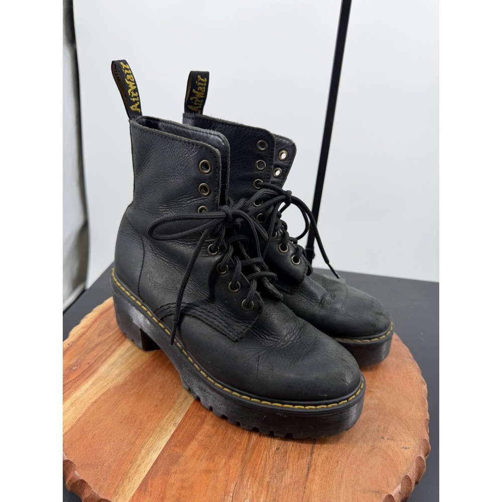 Dr. Martens Shriver Hi Boots Womens 7 Black Leather Platform Heeled Combat